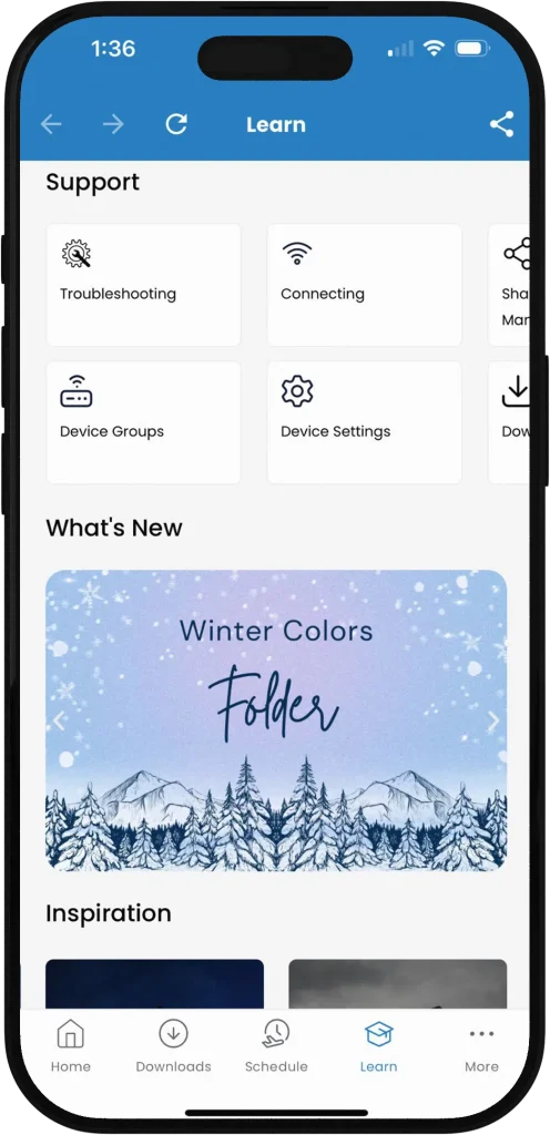 Gemstone lights Langley featured in a mobile app with seasonal themes and support options
