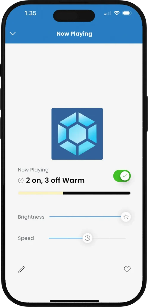 Gemstone lights Langley interface on smartphone for adjusting brightness and speed settings